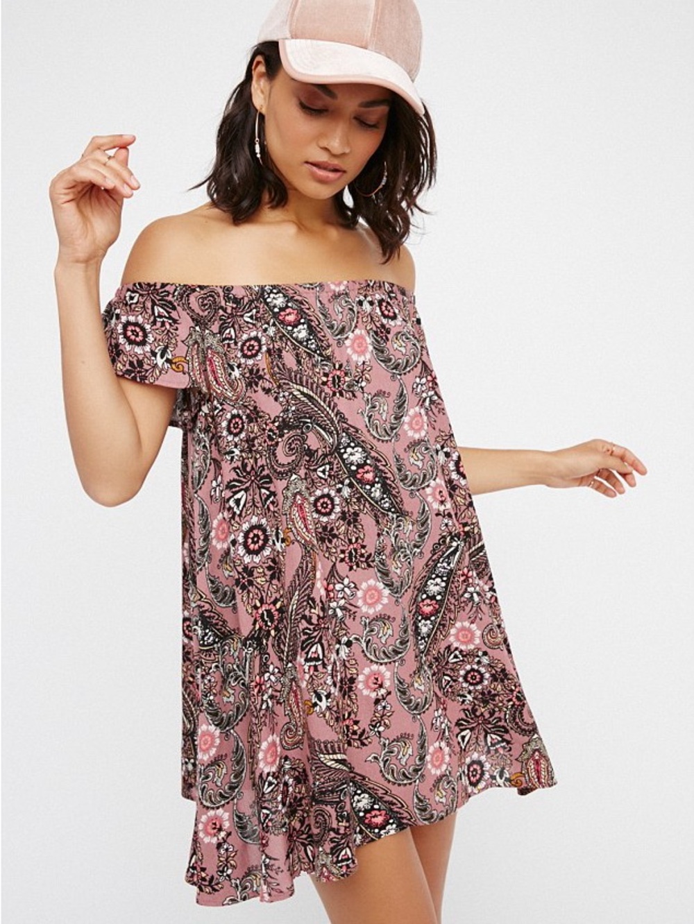 Free People Off-Shoulder Pink Paisley Dress